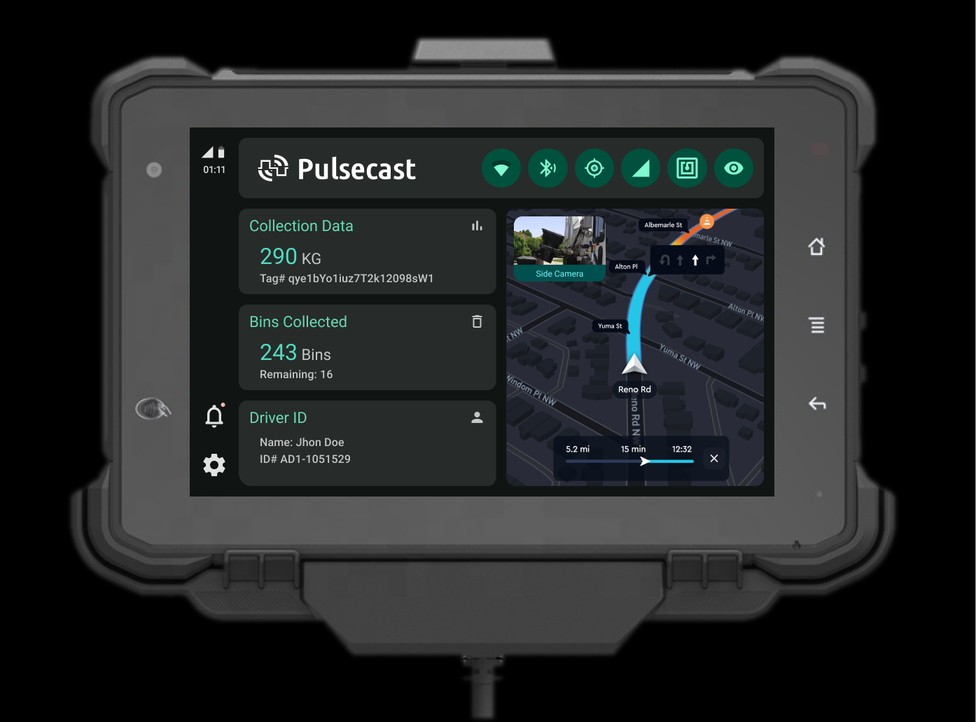 nanoVoltz Pulsecast V1.1 in-vehicle display enables GPS tracking, I/O monitoring, OBD, CAN-bus monitoring, navigation, and dispatch