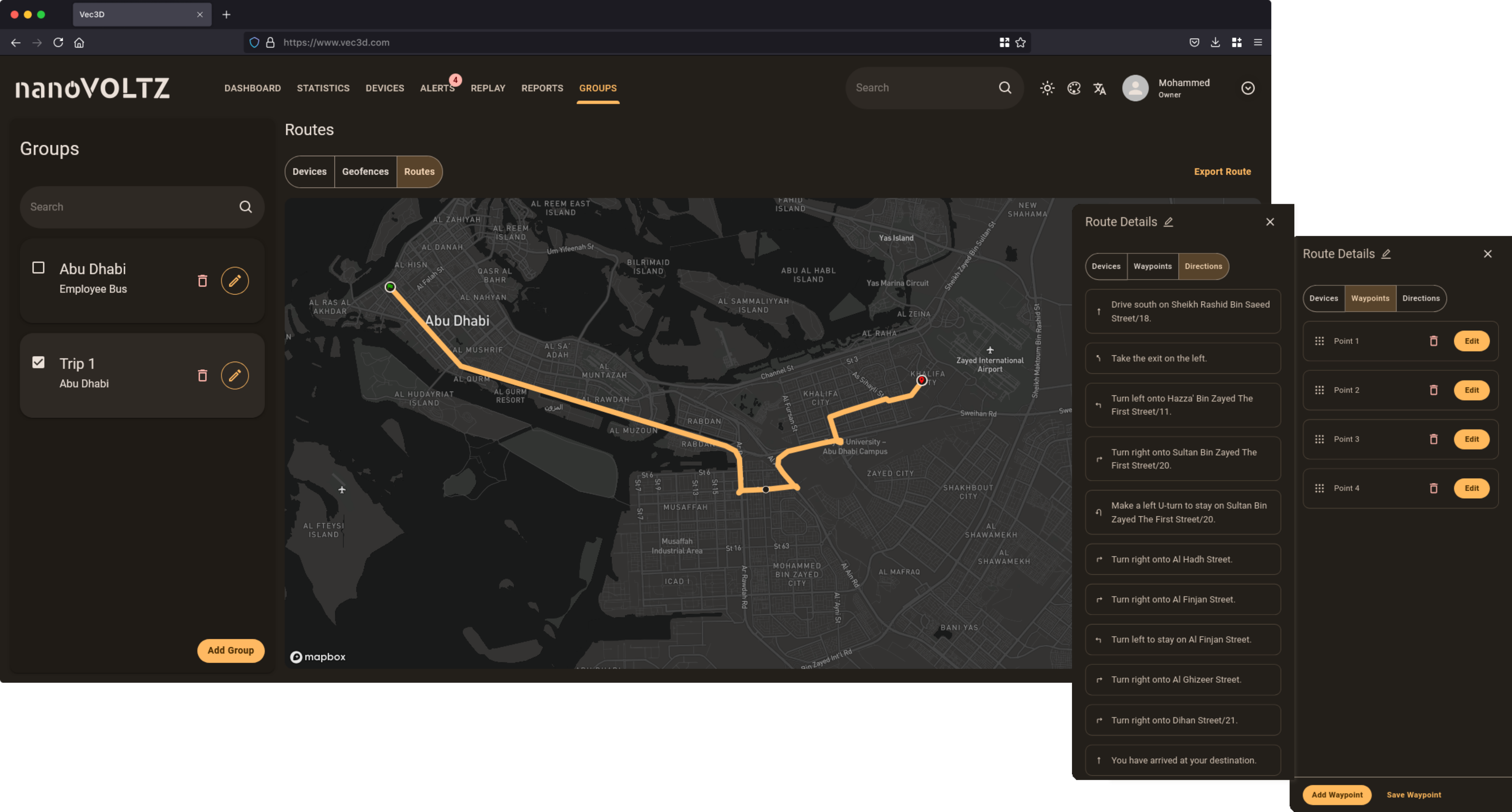 Vec3D automatic routing allows you to plan trips and manage routes for your fleet